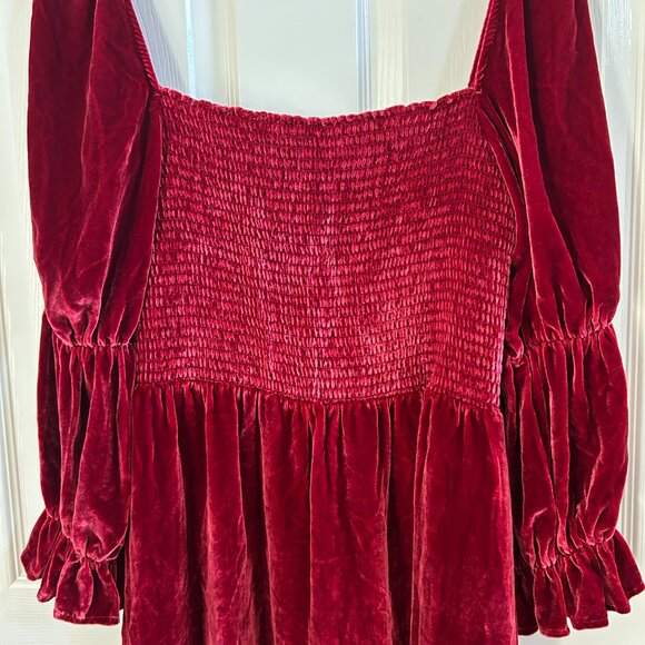 Reformation Dress Albi Velvet Smocked Mini Red/Burgundy Holiday Festive SZ XL - Picture 6 of 10